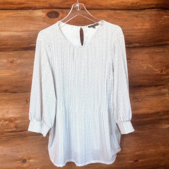 Adrianna Papell Black & White Polka Dot Subtly Pleated Pullover Blouse Size 1X - Picture 1 of 6